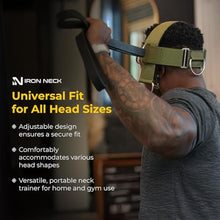 Load image into Gallery viewer, Iron Neck Neck Trainer, Exerciser, & Strengthener with Adjustable Head and Chin Strap - Portable Head Harness for Weight Lifting, Home, & Gym Use - Exercise & Workout Equipment (Alpha, Green), GreenAlphaHarness_7112