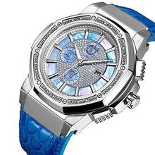 Load image into Gallery viewer, JBW Men's 10-Year Anniversary Saxon 0.16 ctw Diamond Wrist Watch with Leather Bracelet, Silver_2576