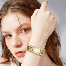 Load image into Gallery viewer, JewelryWe Women's Square Iced-Out Watch - Hip Hop Gold Bling Analog Quartz Full Diamond Elegant Wristwatch for Ladies Halloween Costumes_2556