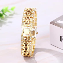 Load image into Gallery viewer, JewelryWe Women's Square Iced-Out Watch - Hip Hop Gold Bling Analog Quartz Full Diamond Elegant Wristwatch for Ladies Halloween Costumes_1662