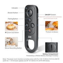 Load image into Gallery viewer, JJC Bluetooth Wireless Remote Control for Fujifilm Fuji X-E5 X100VI X-T5 X-T4 X-T3 X-T50 X-T30 II X-T30 X-S20 X-S10 X-H2S X-H2, Camera Zoom Remote Controller Replaces Fujifilm TG-BT1 Tripod Grip, ForSelectFujifilmCameras_8749