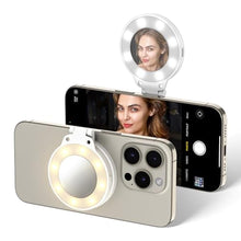 Load image into Gallery viewer, JJC Magnetic Phone Selfie Ring Light, Rechargeable Cell Phone Light with 3 Light Modes/3 Brightness Levels, 180 Flip & Built-in Mirror Design Phone Fill Light for Vlog Live Streaming, White_1