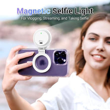Load image into Gallery viewer, JJC Magnetic Phone Selfie Ring Light, Rechargeable Cell Phone Light with 3 Light Modes/3 Brightness Levels, 180 Flip & Built-in Mirror Design Phone Fill Light for Vlog Live Streaming, White_7593