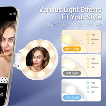 Load image into Gallery viewer, JJC Magnetic Phone Selfie Ring Light, Rechargeable Cell Phone Light with 3 Light Modes/3 Brightness Levels, 180 Flip & Built-in Mirror Design Phone Fill Light for Vlog Live Streaming, White_7594