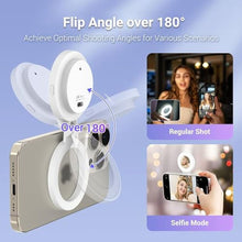 Load image into Gallery viewer, JJC Magnetic Phone Selfie Ring Light, Rechargeable Cell Phone Light with 3 Light Modes/3 Brightness Levels, 180 Flip & Built-in Mirror Design Phone Fill Light for Vlog Live Streaming, White_7595