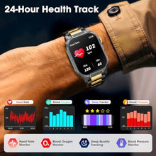 Load image into Gallery viewer, Joautrial Smartwatch for Men Women(Answer/Make Calls),2.02" Military Fitness Watch with Heart Rate Blood Oxygen Sleep Monitor Pedometer,123+ Sports Modes, Smart Watch for Android iOS (Black Gold), BlackGold_2659