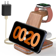 Load image into Gallery viewer, JoyGeek 3 in 1 Charging Station for Apple Devices, Wireless Charger Stand for iPhone 17/16/15/14/13/12/11/SE/X Pro Max Plus - Apple Watch 11/10/9/Ultra 2/8/SE/7/6/5 - AirPods Pro 2/3/2, WoodgrainColor_1