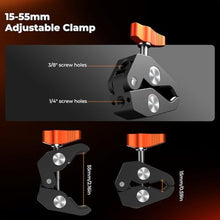 Load image into Gallery viewer, K&F CONCEPT 9.8" Magic Arm Clamp Kit with 1/4" & 3/8" Thread Screw 360 Ball Heads Articulating Magic Arm Camera Mount for Monitor, Flash, LED Light, Microphone, Camera Cage, Action Camera, Black_4047