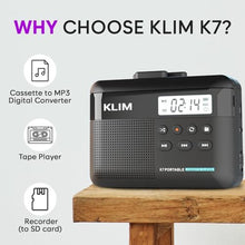 Load image into Gallery viewer, K7 Cassette Player, Converts Tapes to Digital, Built-in Mic, 8GB SD Card, Black_184
