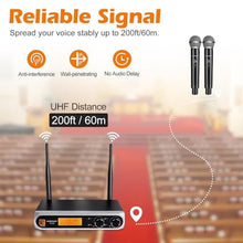 Load image into Gallery viewer, Kaschun Wireless Microphone System, Fixed Frequency, Dual UHF Handheld Microphones, 200ft Long Range, Plug & Play, Cordless Microphone for Singing, Karaoke, DJ, Church, Wedding, Home KTV, Black_1566