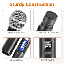 Load image into Gallery viewer, Kaschun Wireless Microphone System, Fixed Frequency, Dual UHF Handheld Microphones, 200ft Long Range, Plug & Play, Cordless Microphone for Singing, Karaoke, DJ, Church, Wedding, Home KTV, Black_1567