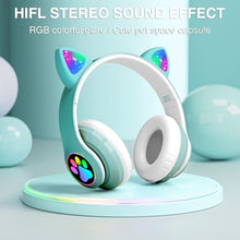 Load image into Gallery viewer, KERHAND Bluetooth Headphones for Kids, Cute Ear Cat Ear LED Light Up Foldable Headphones Stereo Over Ear with Microphone/TF Card Wireless Headphone for iPhone/iPad/Smartphone/Laptop/PC/TV (Green)_6867