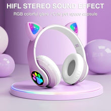 Load image into Gallery viewer, KERHAND Bluetooth Noise Cancelling Headphones for Kids,Foldable Cat Headphone with LED Light Up Ear,Cat Ear Headphones for Toddler with Microphone/TF Card,Kids Bluetooth Headphones for ipad, Purple_6886