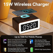 Load image into Gallery viewer, Keweiwo Wooden Bluetooth Speaker Alarm Clock with Wireless Charging, 0-100% Adjustable Brightness Dimmer, 2 Alarms, 9 Mins Snooze, 12/24h, Led Night Digital Clock for Bedrooms, Office,Travel(Black)_5791