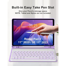 Load image into Gallery viewer, Keyboard Case for Xiaomi Redmi Pad 2 11 Inch 2025 & Redmi Pad SE 11 Inch 2023 Case with Backlit Keypad, Detachable Wireless Keyboard Cover with Colors Backlight, Pen Holder, Long Battery Life, Purple, PurpleBacklit_633