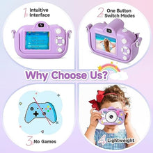 Load image into Gallery viewer, Kids Camera Toddler Toys for Girls Boys, YEEHAO 32MP Dual Lens Digital Camera for 3 4 5 6 7 8 9 Year Old Girl Christmas Birthday Gifts, 1080P Selfie Video Camera for Kids with 32GB SD Card, BrightPurple_6598