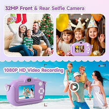Load image into Gallery viewer, Kids Camera Toddler Toys for Girls Boys, YEEHAO 32MP Dual Lens Digital Camera for 3 4 5 6 7 8 9 Year Old Girl Christmas Birthday Gifts, 1080P Selfie Video Camera for Kids with 32GB SD Card, BrightPurple_6600