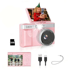 Load image into Gallery viewer, Kids Digital Camera with 180 Flip Screen, 32GB Memory Card Digital Cameras,1080P HD Point and Shoot Digital Cameras, Built in Educational Games,Ideal Gifts for Kids Boys Girls(Pink)_1