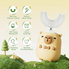 Load image into Gallery viewer, Kids Electric Toothbrush U Shaped - Cartoon Capybara with 6 Brush Heads, YellowYears_202