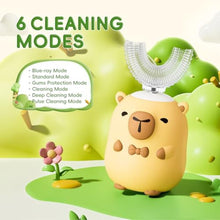 Load image into Gallery viewer, Kids Electric Toothbrush U Shaped - Cartoon Capybara with 6 Brush Heads, YellowYears_204