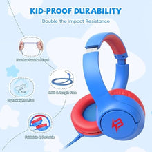 Load image into Gallery viewer, Kids Headphones for School, 85/94 dB Volume Limit, Wired Over Ear Headphones for Kids Boys Girls with Microphone, Foldable Stereo Sound 3.5mm Wired Cord for Kindle Tablet Airplane Travel, Blue_7345