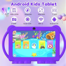 Load image into Gallery viewer, Kids Tablet 7 inch for Boys Girls Android Tablets for Kids, 4GB RAM 32GB ROM Toddler Tablet, WIFI Bluetooth, Safety Eye IPS Screen, Parental Control, Dual Camera Shockproof Case for Educational Games, Purple_755