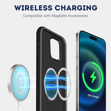 Load image into Gallery viewer, kingflag Vegan Leather Magnetic Case for iPhone 15 Pro Max Wireless Charging, Compatible with MagSafe, Metal Buttons, Shockproof Protective Phone Case Cover for Women Men 6.7" (Matte Black), MatteBlack_426
