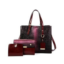Load image into Gallery viewer, KingTo Crocodile Embossed Tote Handbags for Women, 3 pcs Satchel Set, Bburgundy_1
