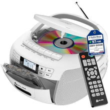 Load image into Gallery viewer, KLIM CD Player & Cassette Tape Player, Bluetooth Boombox, AM/FM Radio, Stereo Sound, Remote, CD and Cassette Combo, Tape Recording, USB Drive, AUX, AC/DC Powered - White_1