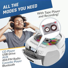 Load image into Gallery viewer, KLIM CD Player & Cassette Tape Player, Bluetooth Boombox, AM/FM Radio, Stereo Sound, Remote, CD and Cassette Combo, Tape Recording, USB Drive, AUX, AC/DC Powered - White_3