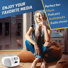 Load image into Gallery viewer, KLIM CD Player & Cassette Tape Player, Bluetooth Boombox, AM/FM Radio, Stereo Sound, Remote, CD and Cassette Combo, Tape Recording, USB Drive, AUX, AC/DC Powered - White_4