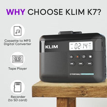 Load image into Gallery viewer, KLIM K7 Cassette Tape Player - Cassette to MP3 Converter - Portable - Built-in Microphone & Speaker - Rechargeable Battery - Earphones - 16GB SD Card - Black_69