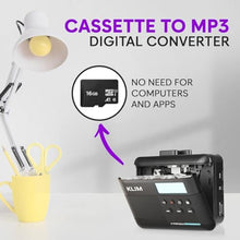 Load image into Gallery viewer, KLIM K7 Cassette Tape Player - Cassette to MP3 Converter - Portable - Built-in Microphone & Speaker - Rechargeable Battery - Earphones - 16GB SD Card - Black_70