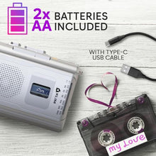 Load image into Gallery viewer, KLIM K8 Cassette Tape Player Portable - Cassette Recorder - NEW Version - AM/FM - Built-in Microphone & Speaker - Headphone Jack & Earphones - Silver_175