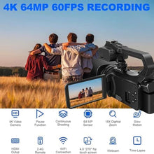 Load image into Gallery viewer, KLIOMAX 4K/6K Video Camera Camcorder 64MP Vlogging Camera for YouTube, 60FPS, 18X Zoom, WiFi, Webcam Includes Mic, Stabilizer, 64GB Card & Remote, BLACK_1433