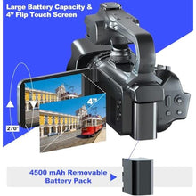 Load image into Gallery viewer, KLIOMAX 4K/6K Video Camera Camcorder 64MP Vlogging Camera for YouTube, 60FPS, 18X Zoom, WiFi, Webcam Includes Mic, Stabilizer, 64GB Card & Remote, BLACK_1435