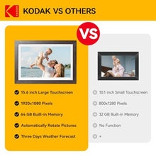 Load image into Gallery viewer, KODAK 15.6 Inch WiFi Digital Picture Frame, 1920x1080 FHD Touch Screen, 64GB Smart Photo Frame with App & AI Photo Creation, Easy Sharing Photos and Videos, Large Wooden Frame Gift for Family_486