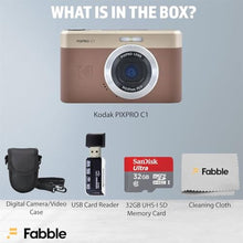 Load image into Gallery viewer, Kodak PIXPRO C1 Compact Digital Camera (Brown) Bundle with 32GB microSDHC Card, Protective Camera Case, Hi-Speed USB Card Reader, USB-C Cable, AC Adapter, and Manufacturer Accessories_87