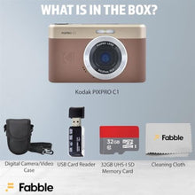Load image into Gallery viewer, Kodak PIXPRO C1 Compact Digital Camera (Brown) Bundle with 32GB microSDHC Card, Protective Camera Case, Hi-Speed USB Card Reader, USB-C Cable, AC Adapter, and Manufacturer Accessories_2263