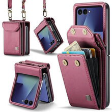Load image into Gallery viewer, Konstreet for Samsung Galaxy Z Flip 7 Case Crossbody Retro PU Leather Flip Case with Magnetic Closure and Card Holder Strap Wristlet for Men Women (Red)_1