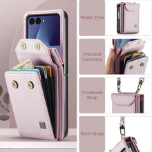 Load image into Gallery viewer, Konstreet for Samsung Galaxy Z Flip 7 Case Crossbody Retro PU Leather Flip Case with Magnetic Closure and Card Holder Strap Wristlet for Men Women (Pink)_3647