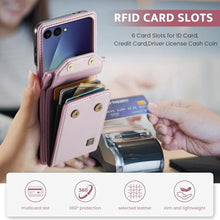 Load image into Gallery viewer, Konstreet for Samsung Galaxy Z Flip 7 Case Crossbody Retro PU Leather Flip Case with Magnetic Closure and Card Holder Strap Wristlet for Men Women (Pink)_3648