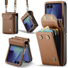 Load image into Gallery viewer, Konstreet for Samsung Galaxy Z Flip 7 Case Crossbody Retro PU Leather Flip Case with Magnetic Closure and Card Holder Strap Wristlet for Men Women (Brown)_1
