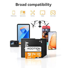 Load image into Gallery viewer, KOOTION 128GB Micro SDXC UHS-I U3 V30 A1 Memory Card - High Speed TF Card for Phone, Camera, WhiteOrange_8518
