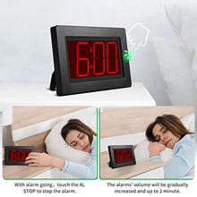 Load image into Gallery viewer, KWANWA Large Digital Alarm Clock, 3" LED Display Battery Operated, Dimmable Auto Night Mode, Easy to Read for Seniors Visually Impaired, Cordless Wall Clock or Table Clock for Bedroom Kitchen Office, BlackCaseredLedDigit_8735