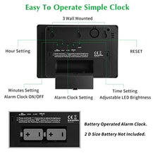 Load image into Gallery viewer, KWANWA Large Digital Alarm Clock, 3" LED Display Battery Operated, Dimmable Auto Night Mode, Easy to Read for Seniors Visually Impaired, Cordless Wall Clock or Table Clock for Bedroom Kitchen Office, BlackCaseredLedDigit_8736