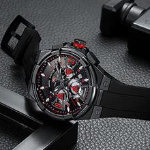 Load image into Gallery viewer, KXAITO Mens Watches Military Sport Waterproof Chronograph Watch Luminous Silicon Strap Casual Watches for Men Fashion Analog Quartz Business Wrist Watch Clock, 0349G Black&Orange, Large, Chronograph_2211