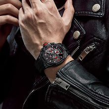 Load image into Gallery viewer, KXAITO Mens Watches Military Sport Waterproof Chronograph Watch Luminous Silicon Strap Casual Watches for Men Fashion Analog Quartz Business Wrist Watch Clock, 0349G Black&Orange, Large, Chronograph_2212
