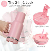 Load image into Gallery viewer, Labulabla 40oz Tumbler with Handle,Double Wall Vacuum Reusable Stainless Steel Insulated Water Bottle,With Leak Proof lid and Straw for Iced or Cold Beverages (light pink), LightPink_5169