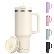 Load image into Gallery viewer, Labulabla 40oz Tumbler with Handle,Double Wall Vacuum Reusable Stainless Steel Insulated Water Bottle,With Leak Proof lid and Straw for Iced or Cold Beverages (Beige)_1